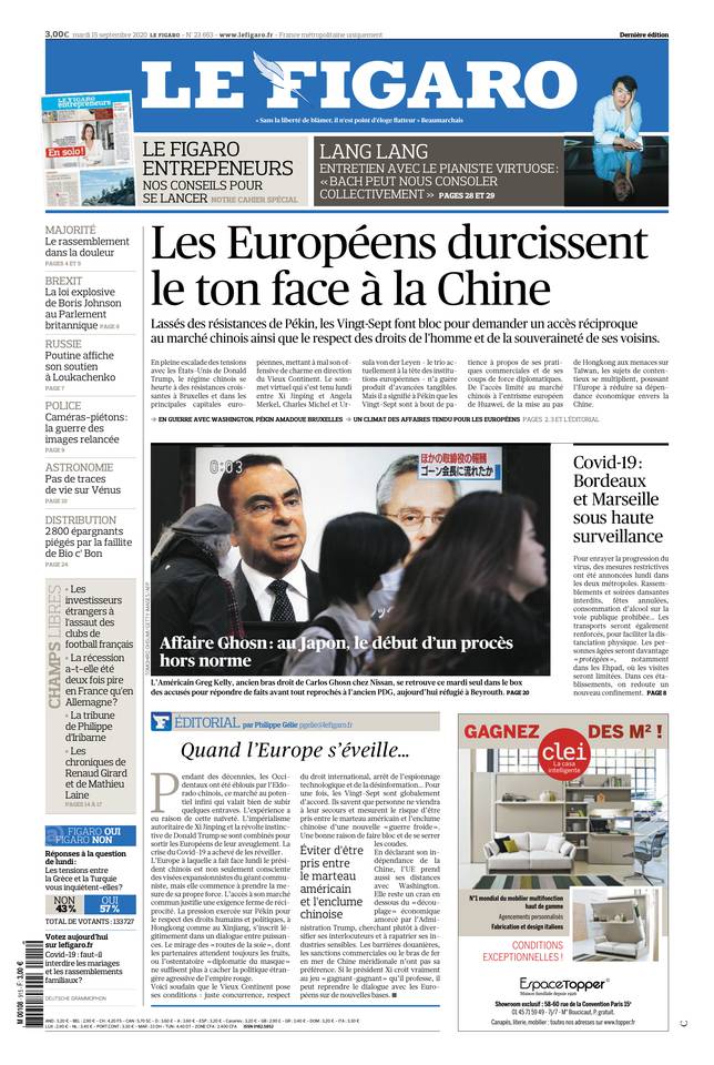 Le Figaro Une du 15 septembre 2020