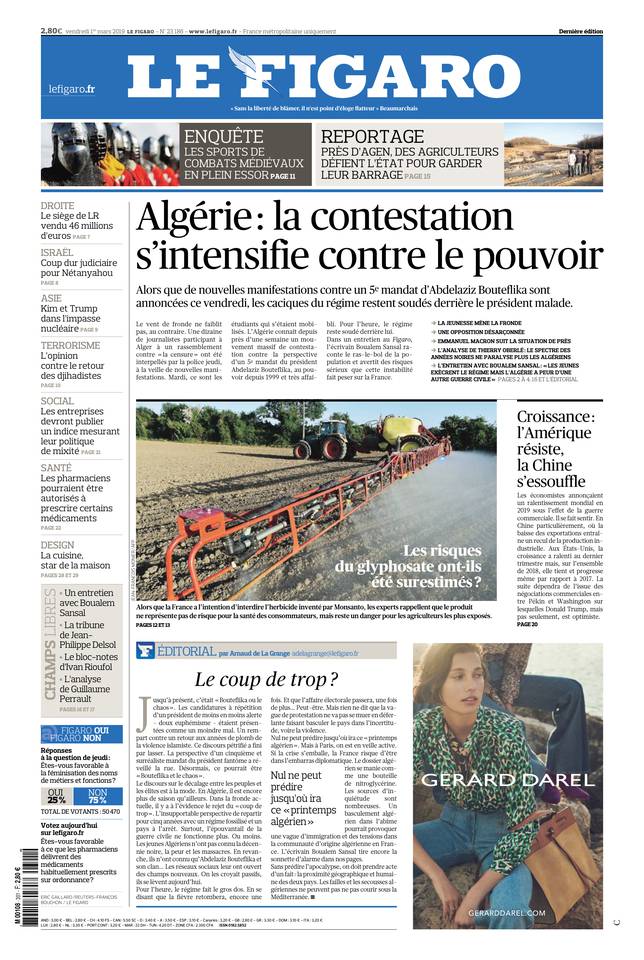 Le Figaro Une du 1 mars 2019