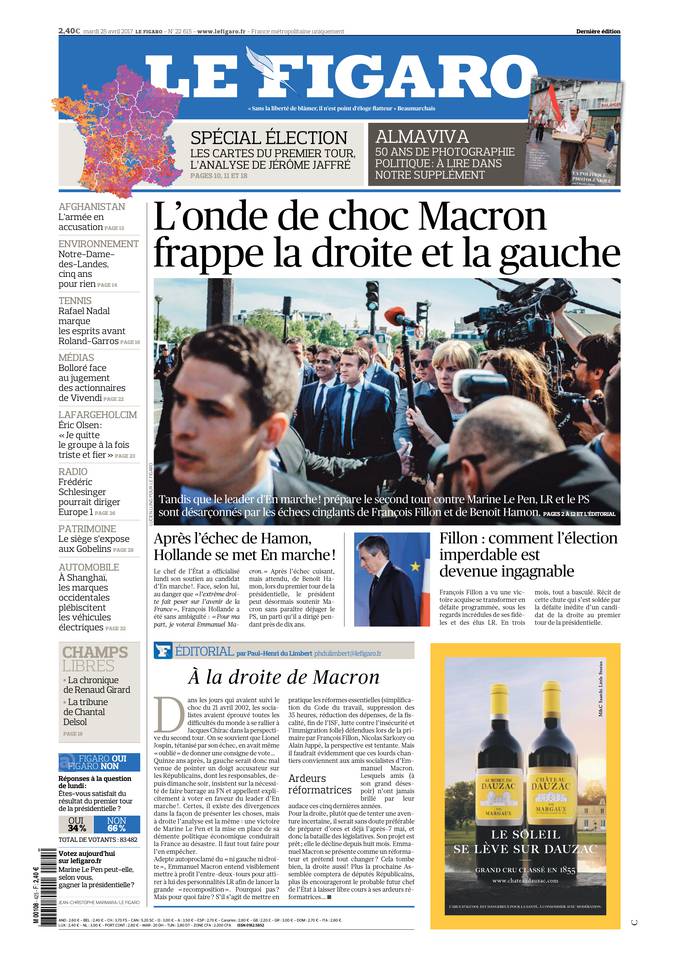 Le Figaro Une du 25 avril 2017
