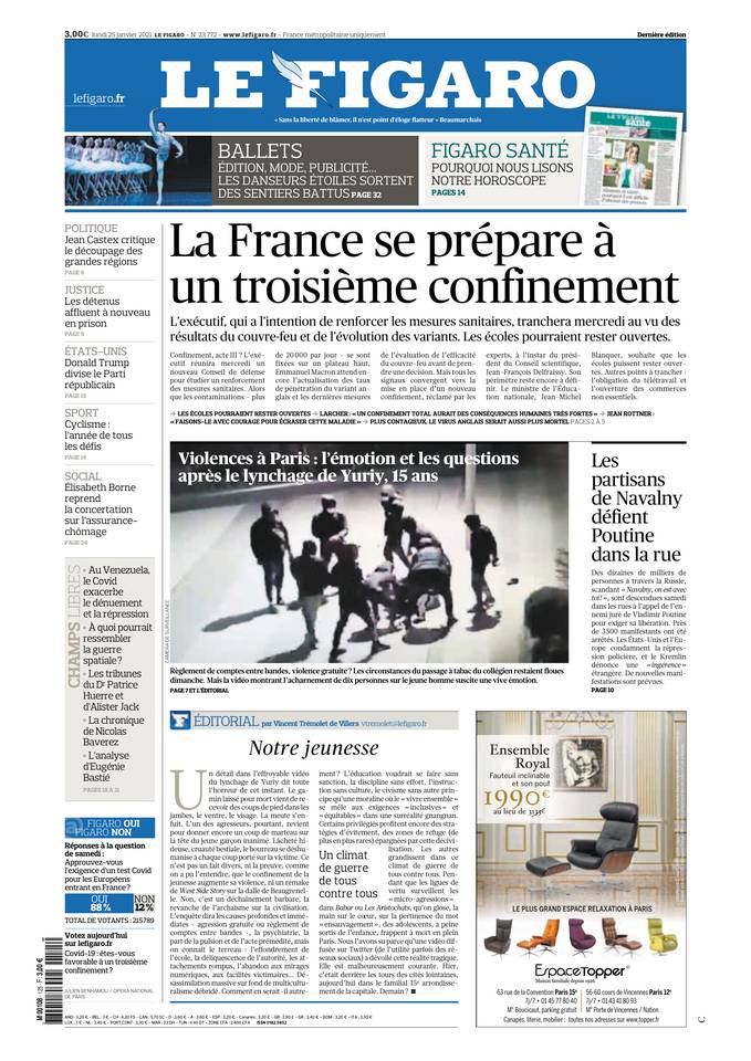 Le Figaro Une du 25 janvier 2021