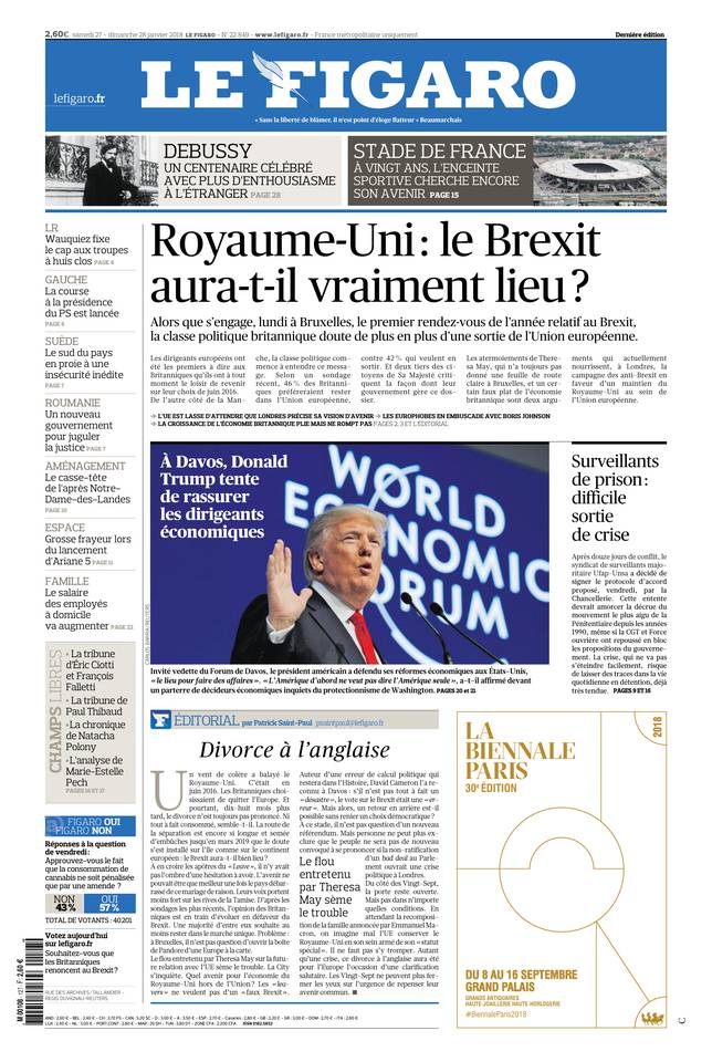 Le Figaro Une du 27 janvier 2018