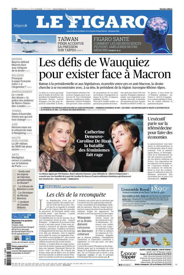 Le Figaro Une du 15 janvier 2018