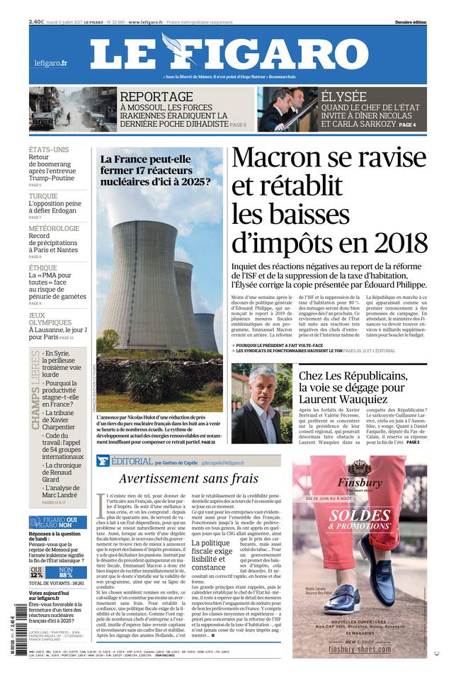 Le Figaro Une du 11 juillet 2017