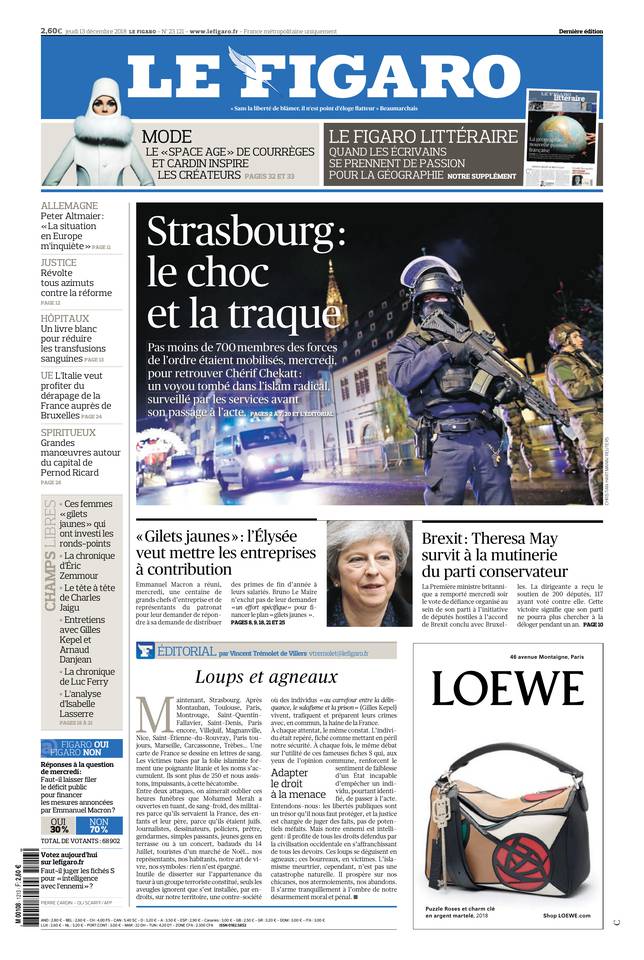 Le Figaro Une du 13 décembre 2018