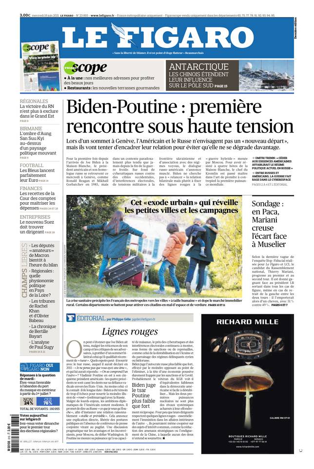 Le Figaro Une du 16 juin 2021
