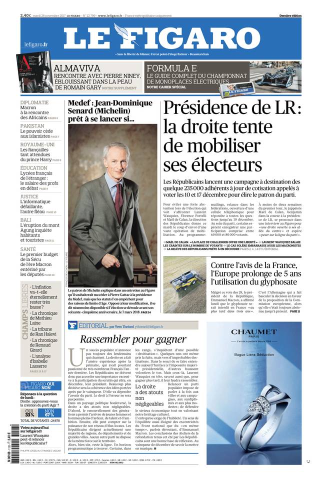 Le Figaro Une du 28 novembre 2017