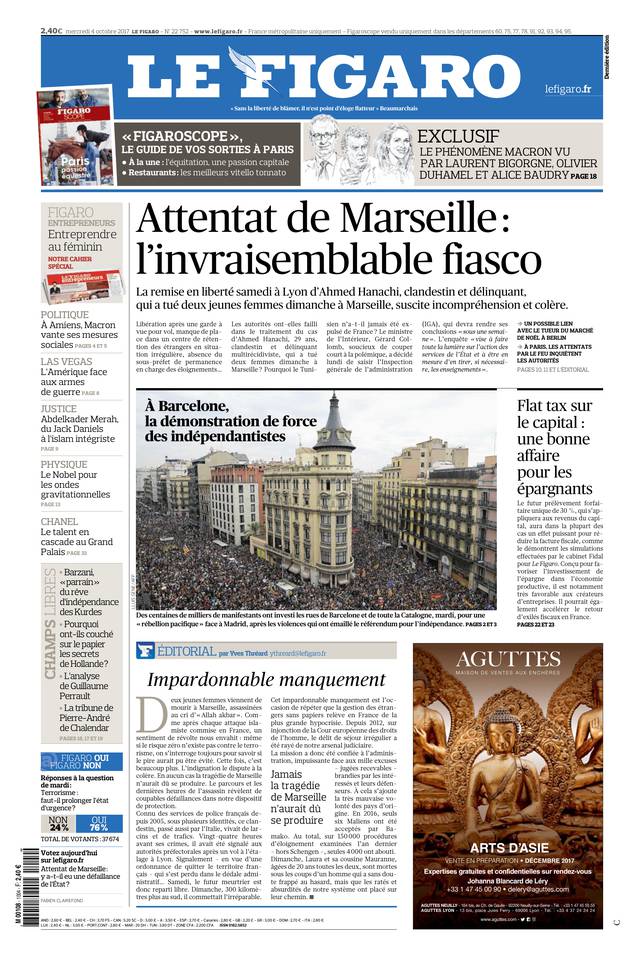 Le Figaro Une du 4 octobre 2017