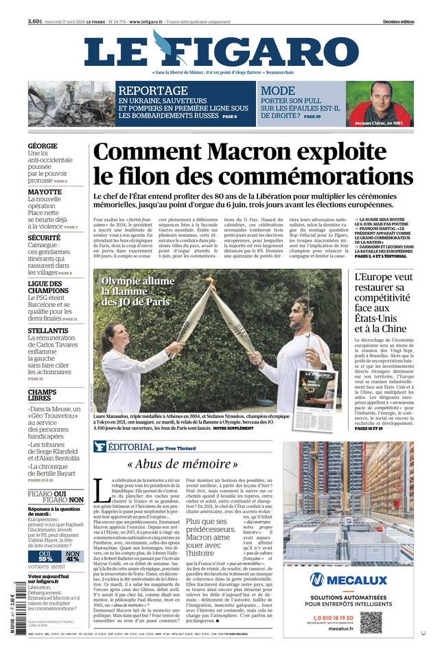 Le Figaro Une du 17 avril 2024