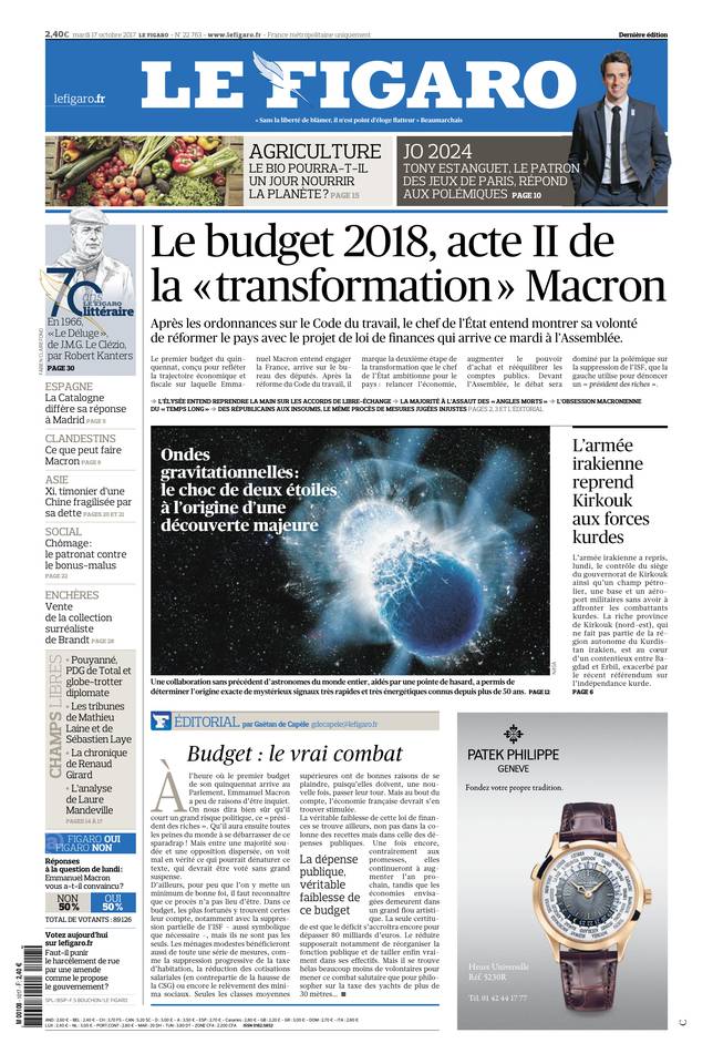 Le Figaro Une du 17 octobre 2017