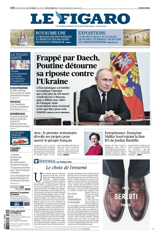 Le Figaro Une du 25 mars 2024