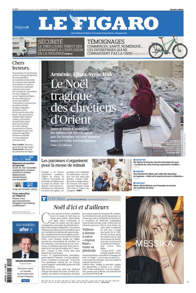 Le Figaro Une du 24 décembre 2020