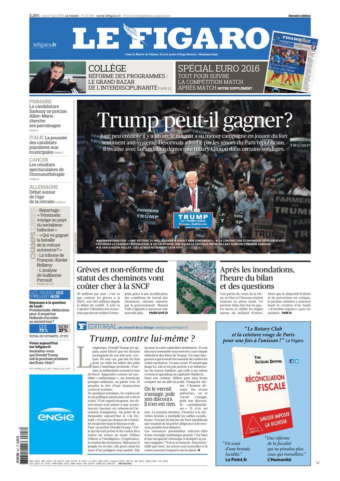 Le Figaro Une du 7 juin 2016