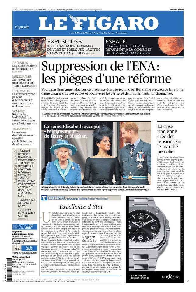 Le Figaro Une du 14 janvier 2020
