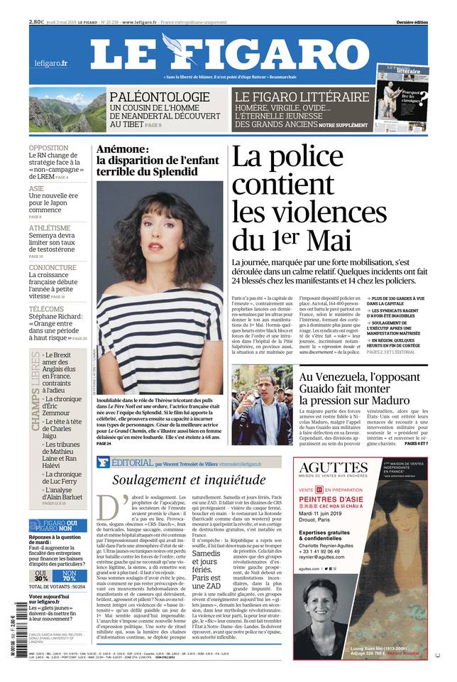 Le Figaro Une du 2 mai 2019