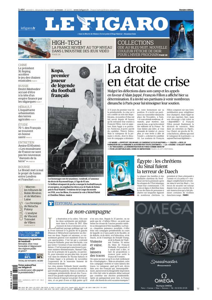 Le Figaro Une du 4 mars 2017