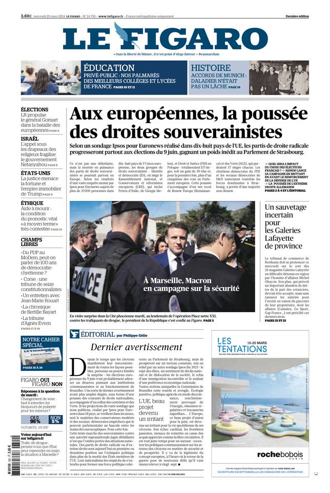 Le Figaro Une du 20 mars 2024