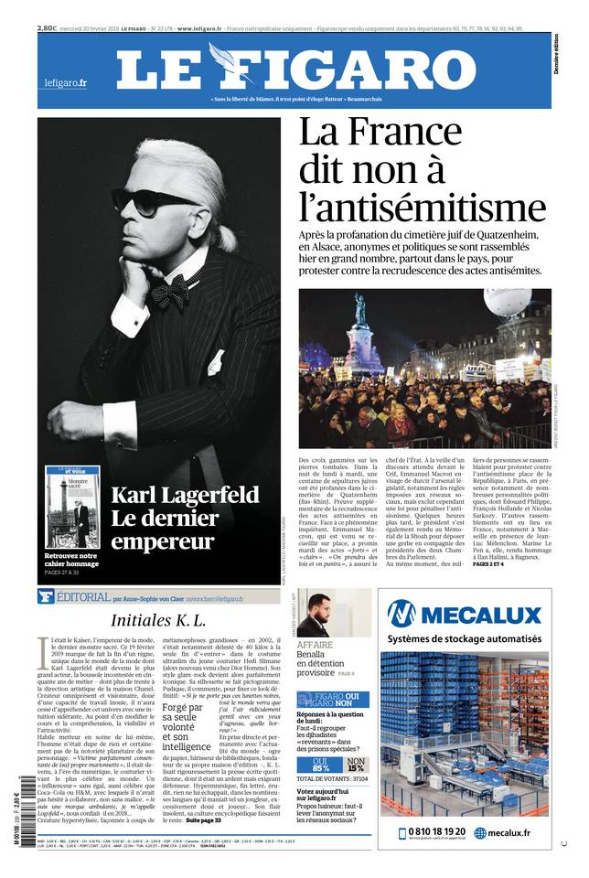 Le Figaro Une du 20 février 2019
