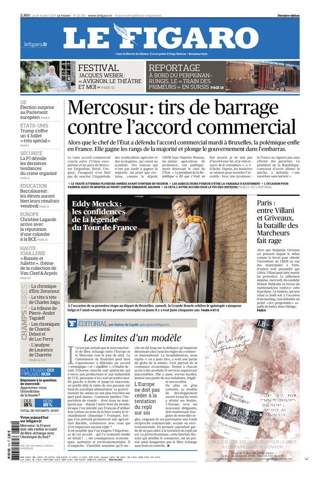 Le Figaro Une du 4 juillet 2019