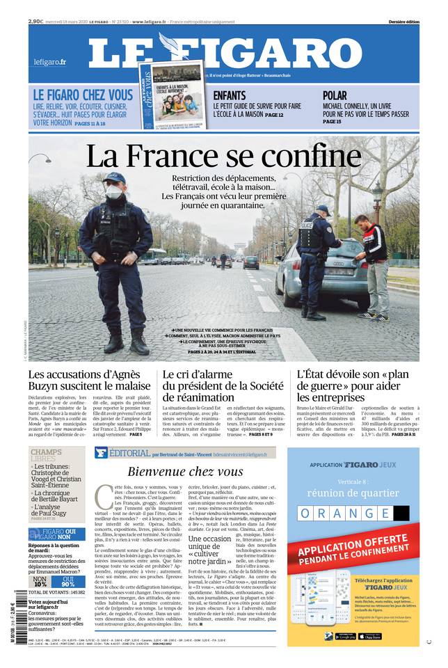 Le Figaro Une du 18 mars 2020