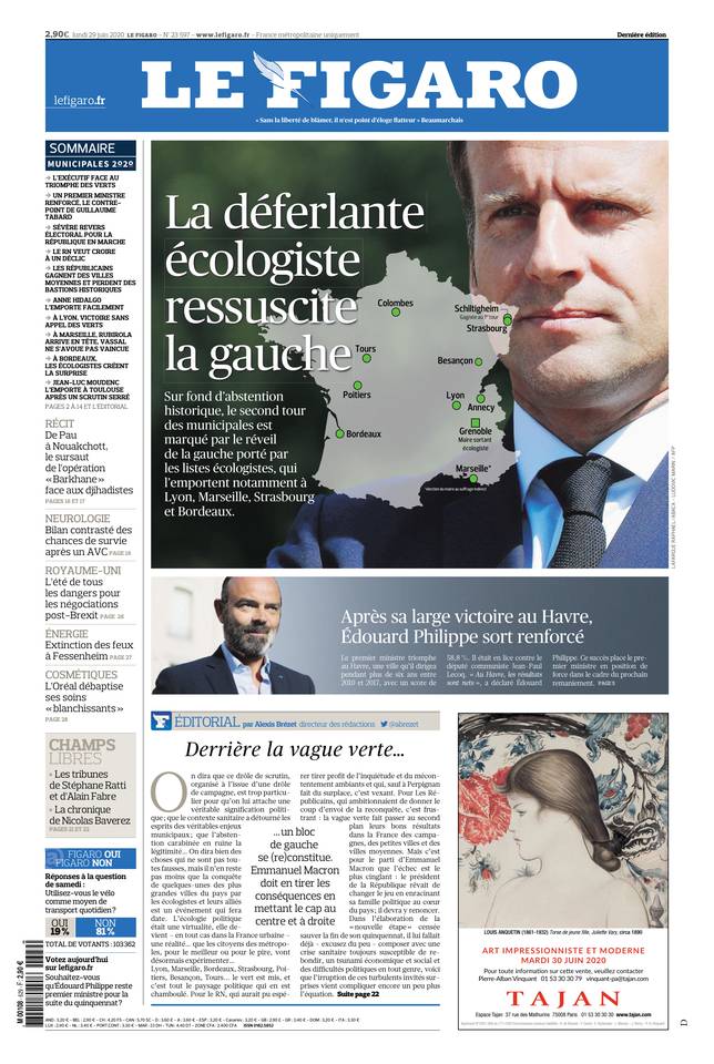 Le Figaro Une du 29 juin 2020