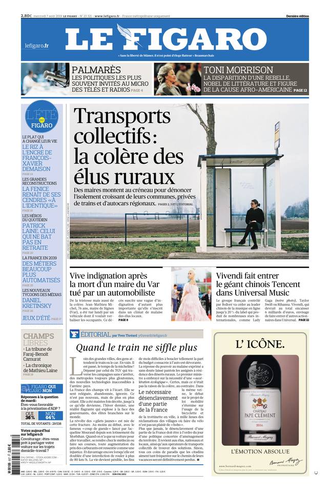 Le Figaro Une du 7 août 2019