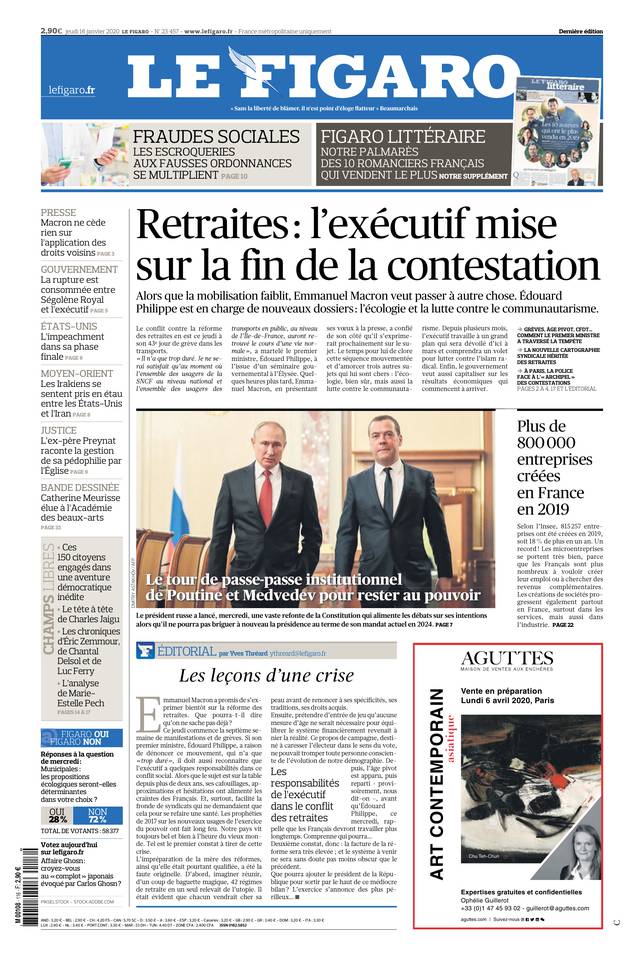 Le Figaro Une du 16 janvier 2020