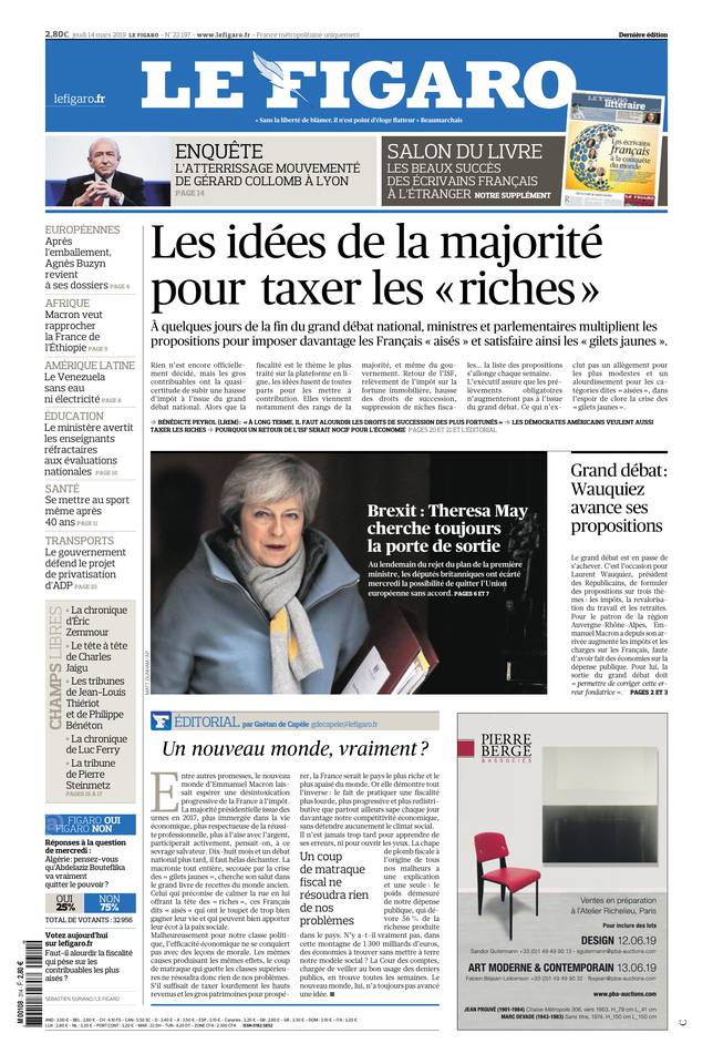 Le Figaro Une du 14 mars 2019