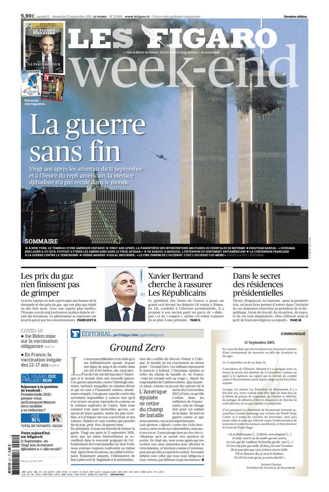 Le Figaro Une du 11 septembre 2021