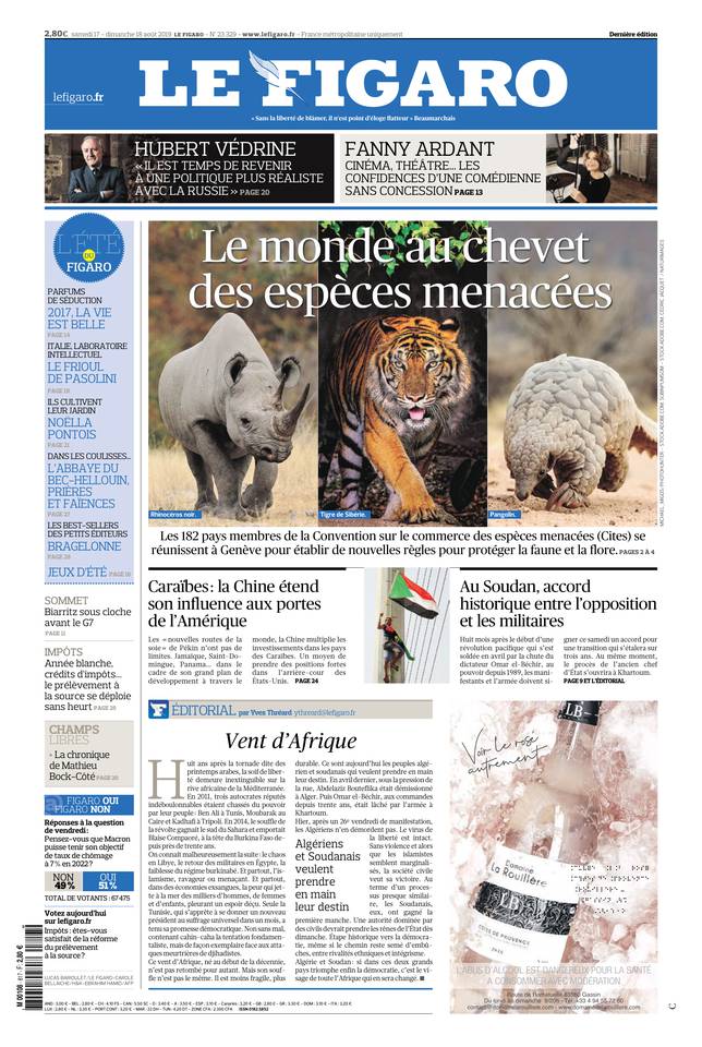 Le Figaro Une du 17 août 2019