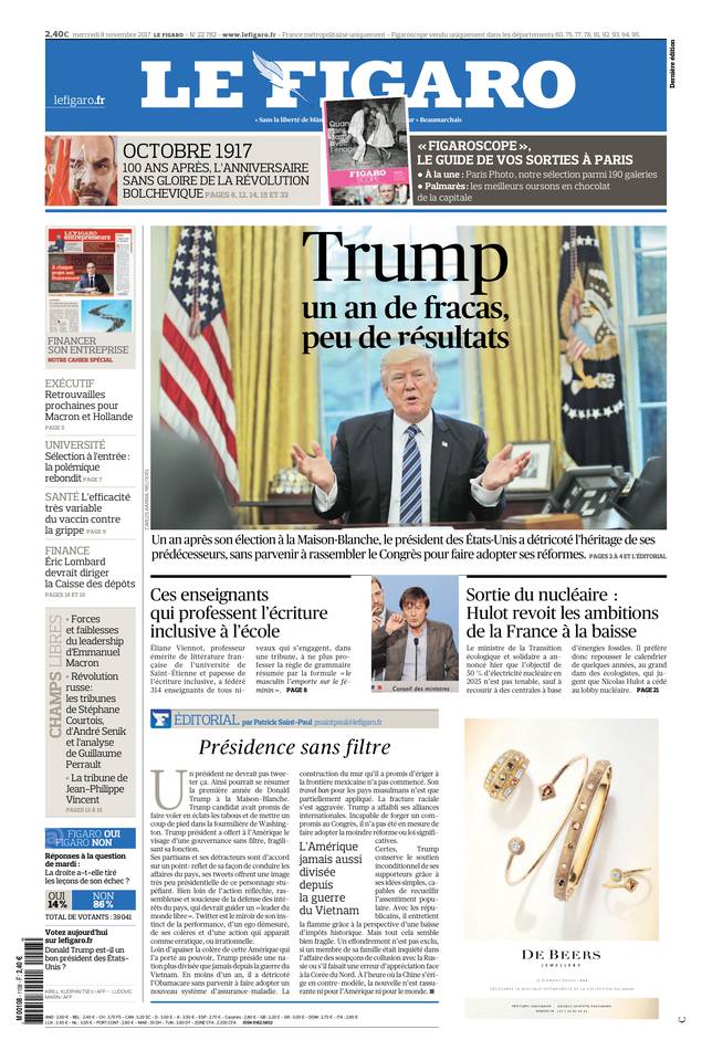 Le Figaro Une du 8 novembre 2017