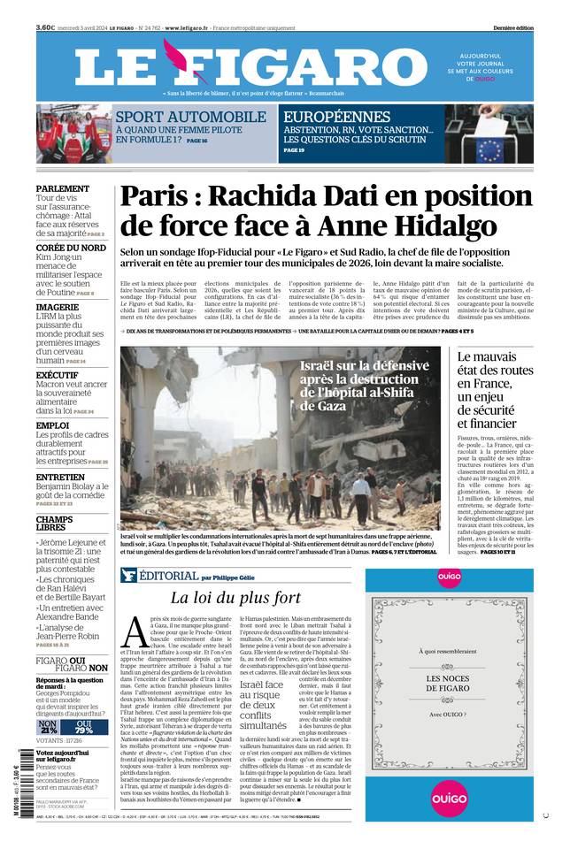 Le Figaro Une du 3 avril 2024