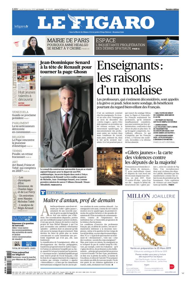 Le Figaro Une du 24 janvier 2019