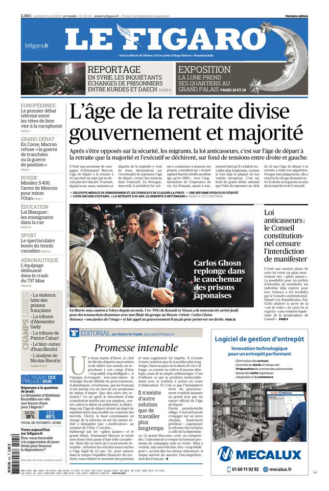 Le Figaro Une du 5 avril 2019