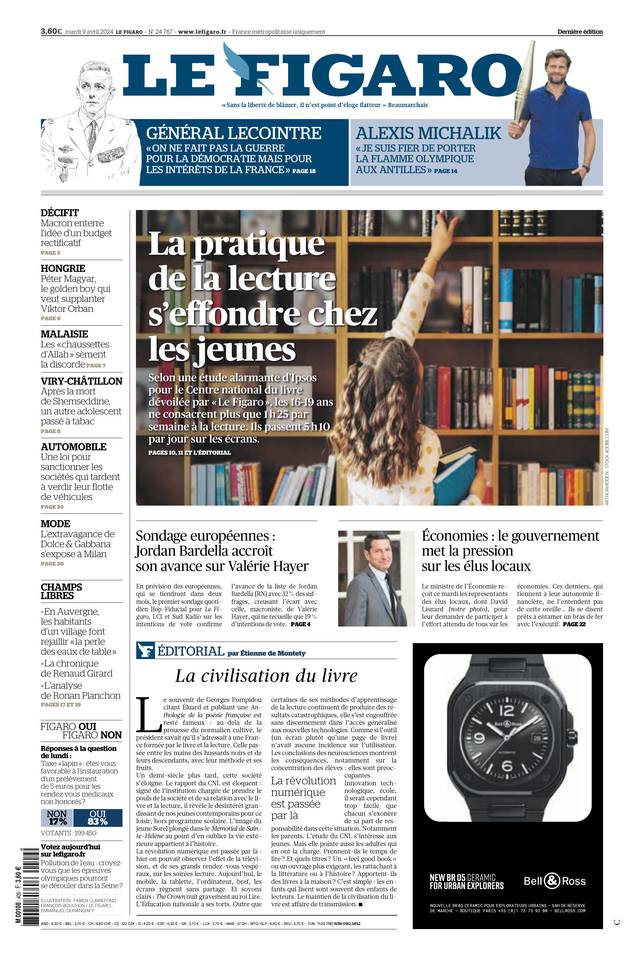 Le Figaro Une du 9 avril 2024