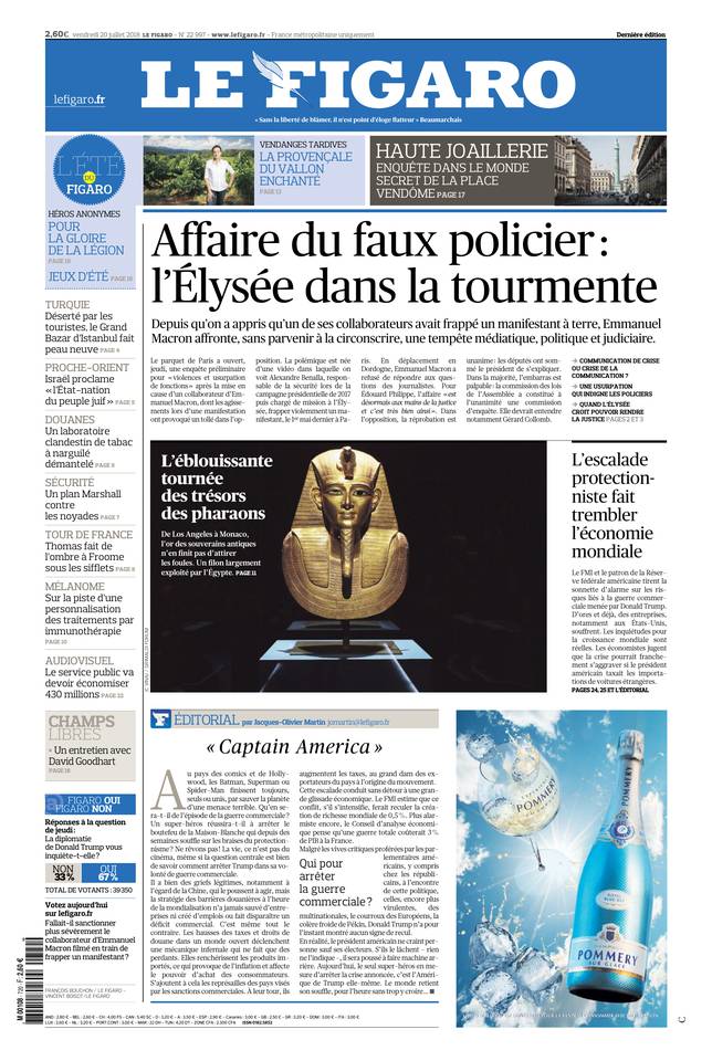 Le Figaro Une du 20 juillet 2018