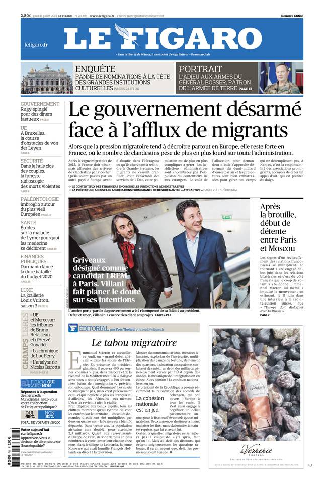 Le Figaro Une du 11 juillet 2019