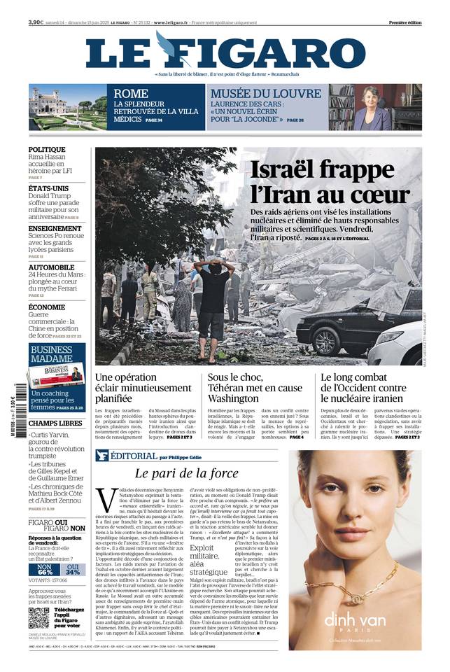 Le Figaro Une du 14 juin 2025