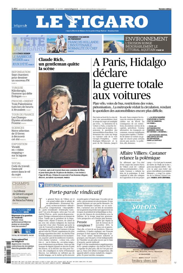 Le Figaro Une du 22 juillet 2017