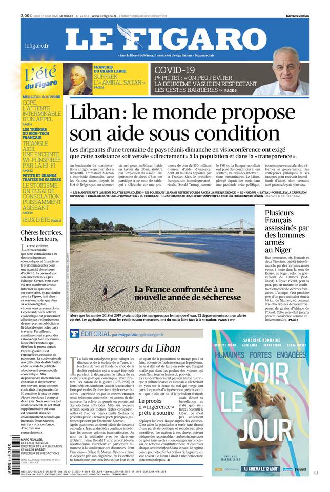 Le Figaro Une du 10 août 2020