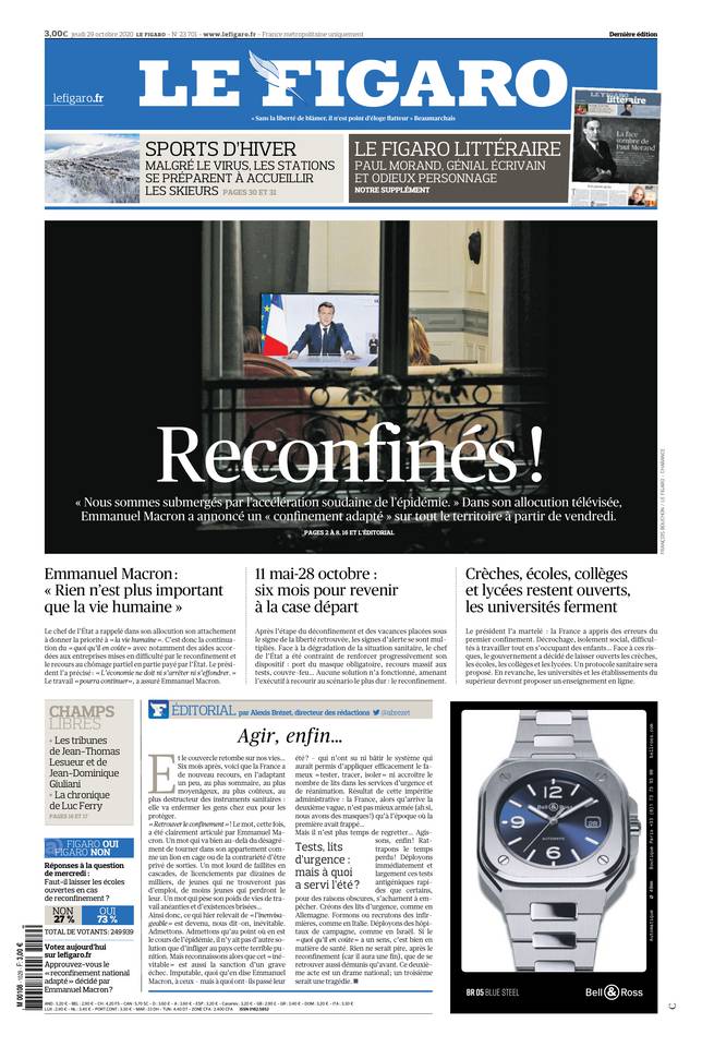 Le Figaro Une du 29 octobre 2020