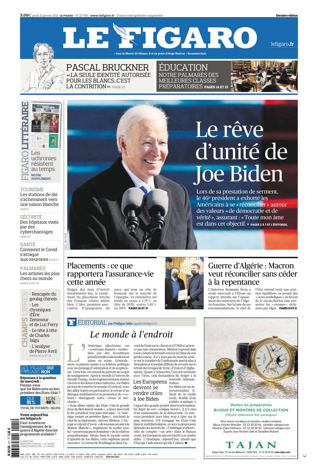 Le Figaro Une du 21 janvier 2021