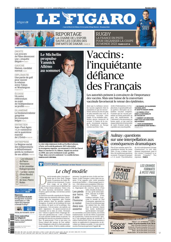 Le Figaro Une du 10 février 2017