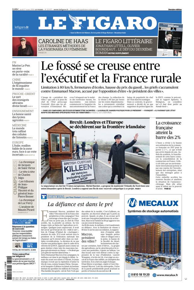 Le Figaro Une du 1 mars 2018
