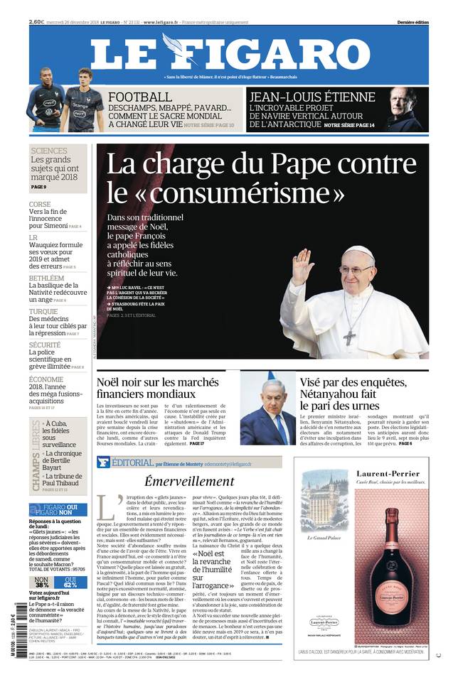 Le Figaro Une du 26 décembre 2018