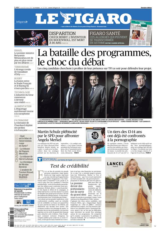Le Figaro Une du 20 mars 2017