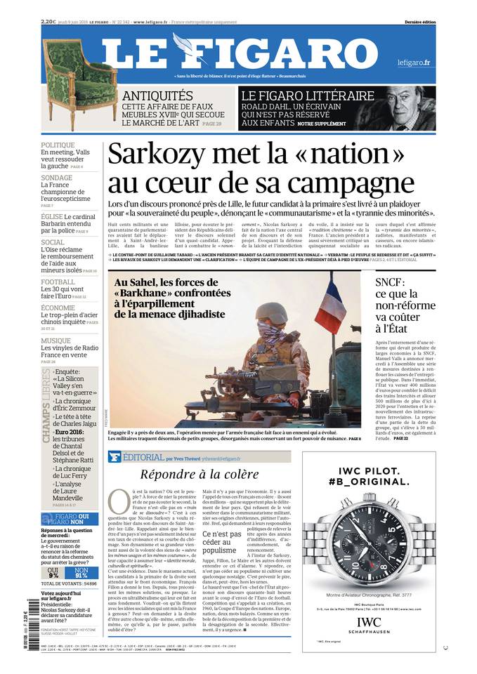 Le Figaro Une du 9 juin 2016