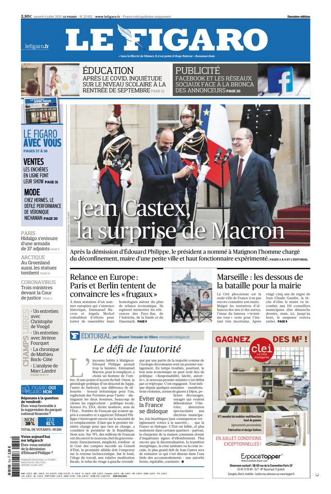 Le Figaro Une du 4 juillet 2020