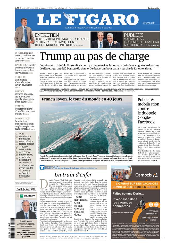Le Figaro Une du 27 janvier 2017
