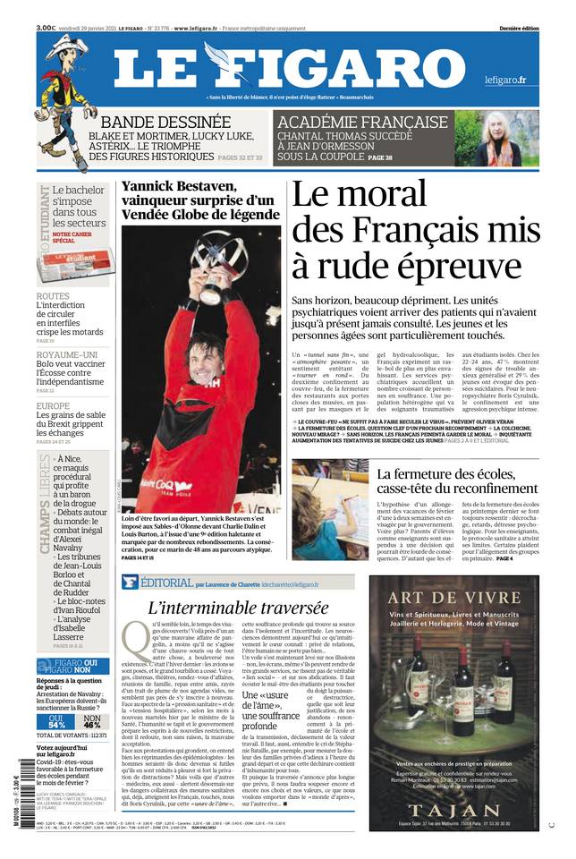 Le Figaro Une du 29 janvier 2021