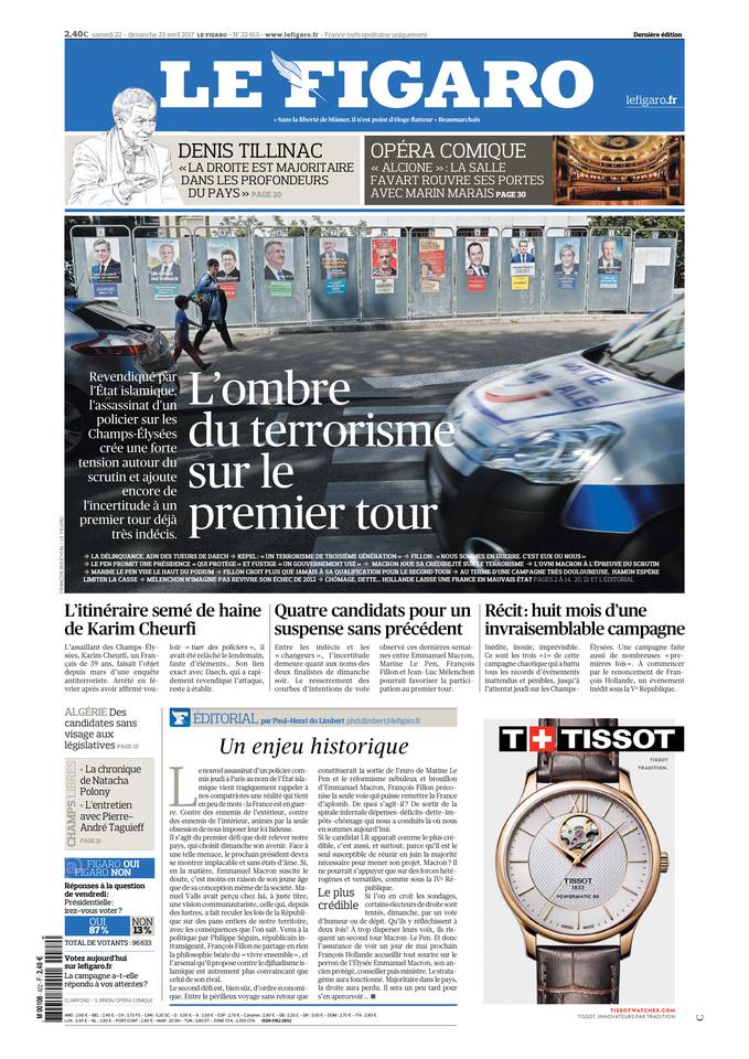 Le Figaro Une du 22 avril 2017